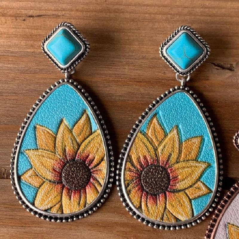 Vintage Ethnic Long Tassel Earrings Sun Flower Dangle Drop Hooks Earring Jewelry