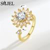 SMJEL Luxury Crystal Anxiety Relief Spinning Fidget Rings for Women Cute Sakura Daisy Rose Flower Rotating Ring Anti Stress Gift