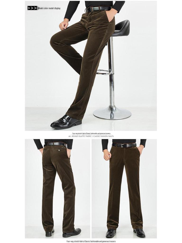 Men's Autumn/Winter Thickened Velvet Corduroy Pants - Middle-Aged & Elderly Casual Loose Fit.