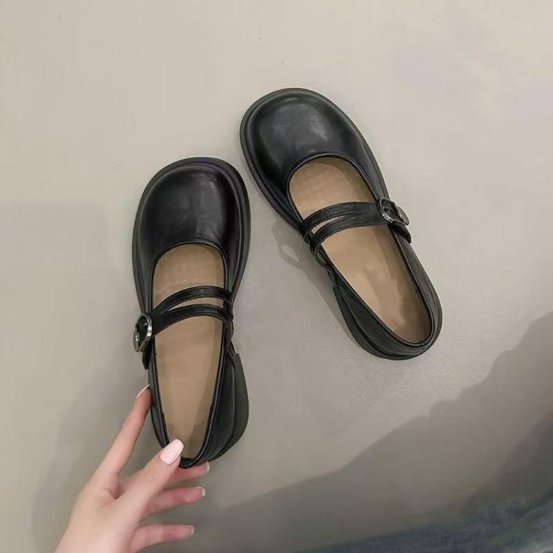 Shallow Mary Jane Shoes Women's Spring and Autumn Retro Round Head Low Heel Single Shoes Uniform Small Leather Shoes