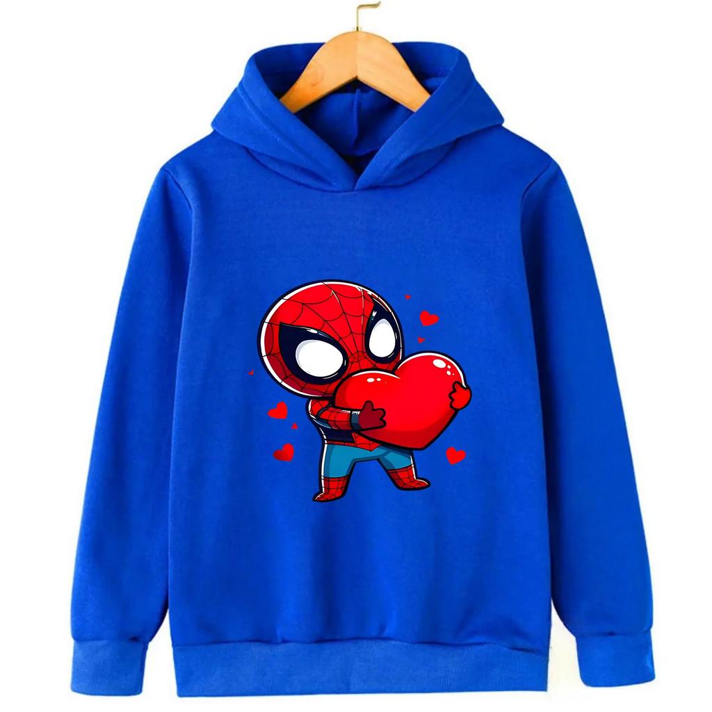 2025 Autumn Best-Selling Children's Hoodie Black Spider-Man Cartoon Heart Print Long-Sleeved Pullover Hoodie
