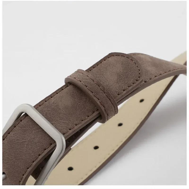 Fashion Square Pin Buckles Belts Women Silver Buckle Leather Belts for Jeans Retro Wild Belts for Women Waistbands Student Strap