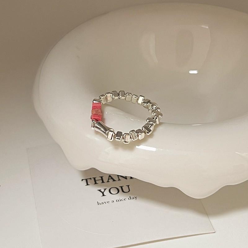 Color Crystal Beaded Ring Ins Niche Design Sense Advanced Finger Ring Light Luxury Temperament All Match Ring Accessories