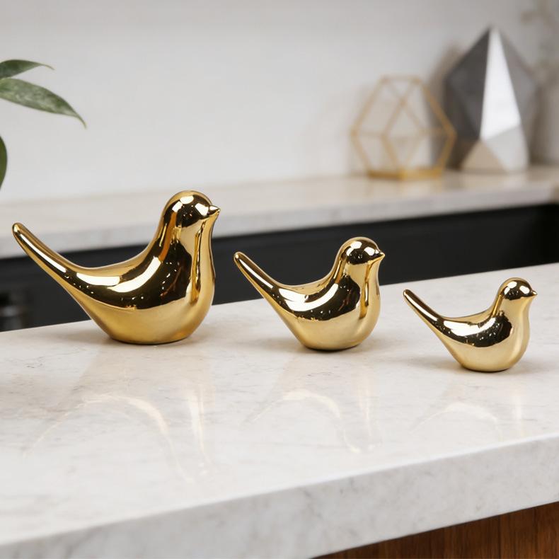 Nordic Abstract Gold Ceramic Bird Figurine Animal Pattern Modern Home Table Decor Living Room Ornament Holiday Gift