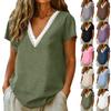 Women's  Casual  Summer V Neck Linen Top Lightweight Loose Short Sleeve Blouse