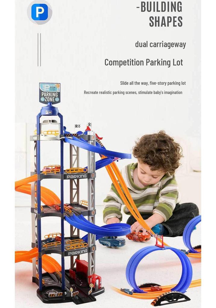 Interactive 8-Car Dual Lane 5-Layer Parking Track DIY Toy for Kids