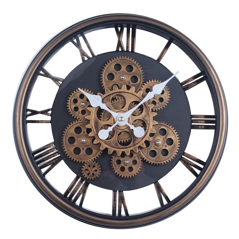 Gear Rotating Large Wall Clock Retro Silent Clock Mechanical Advanced Clock Wall Hanging Unique Design Clock