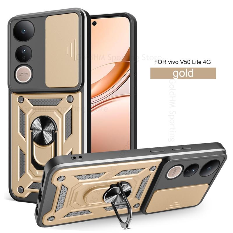 Phone Cases For Vivo V50 Lite Push Window Slide Lens Protective Back Case For VIVO V50 V40 V30 V29 V27 Pro Magnetic Ring Holder Heavy Duty Stand Cover