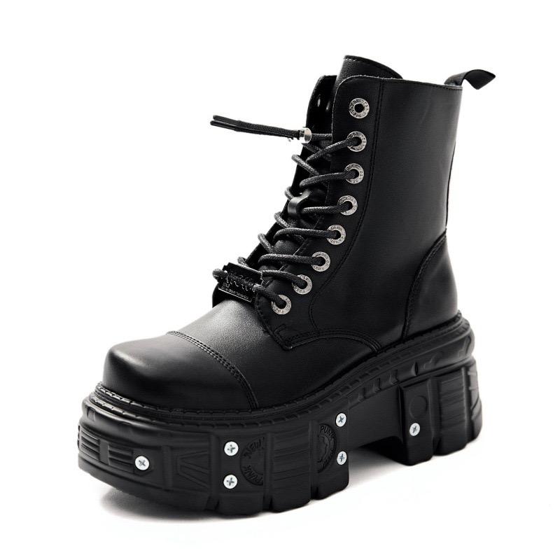 Punk Style Women Boots Lace-up Heel Height Platform Shoes Woman Gothic Ankle Rock Boots Metal Decor Man And Woman Sneakers