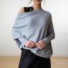 Maglione da Donna a Scollo a Barca Manica Lunga Lavorazione Larga Casual Tinta Unita Spalle Scoperte