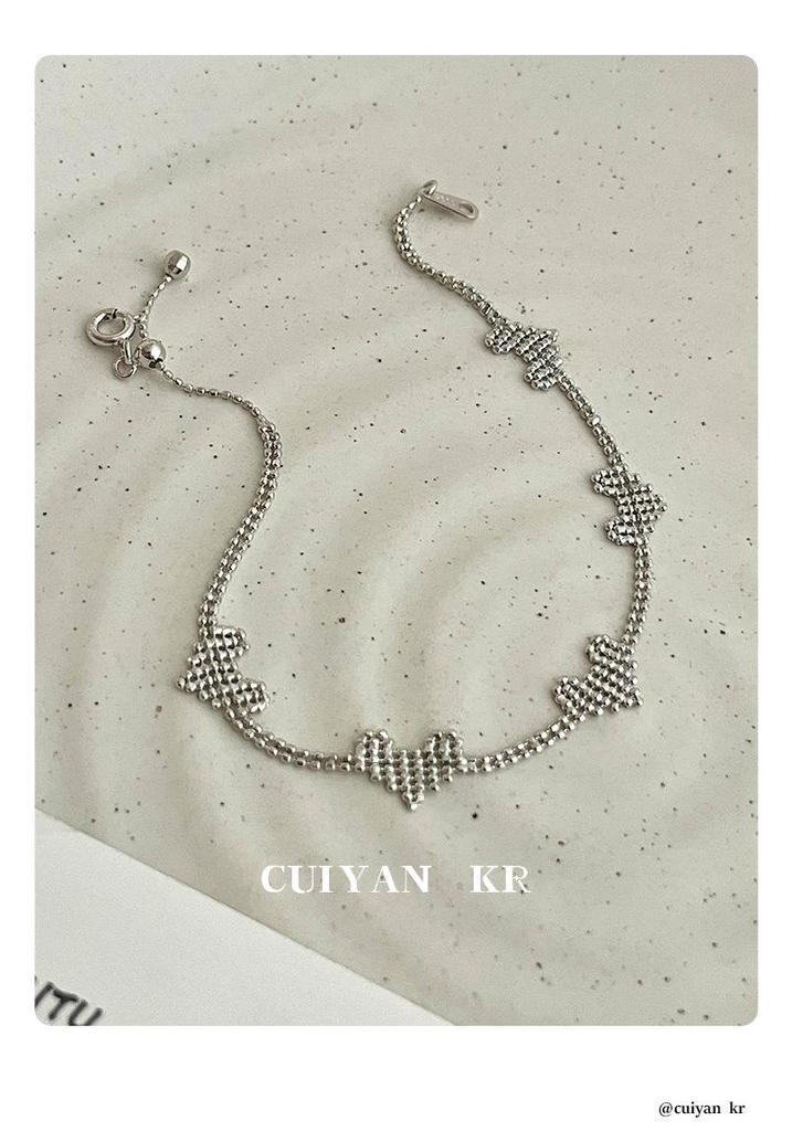 Cui Yan S925 Sterling Silver Korean Laser-Cut Heart Bracelet for Women - Simple, Light Luxury Fine Jewelry