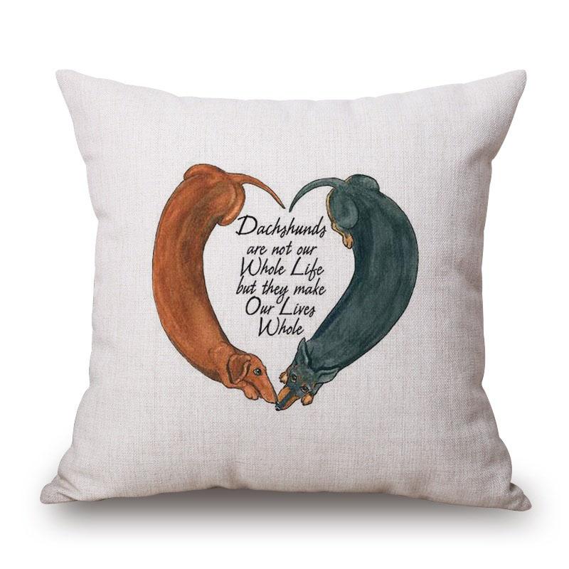 Fundas de Cojín para Perro Dachshund Pintura de Perro Salchicha Algodón Lino Fundas de Almohada Decorativas Dormitorio Sofá Decoración del Hogar 45X45cm