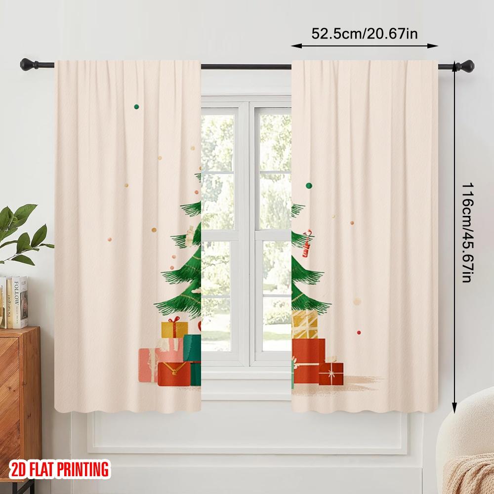 2 szt., druk płaski 2D Kreatywne zasłony choinka_ pudełko prezentowe_ płatek śniegu Poliester (bez pręta) Dekoracje do wewnątrz dla