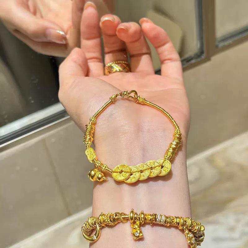 New sand gold new Chinese five emperors money gourd entanglement bracelet women's tide national style retro personalized jewelry live accessories