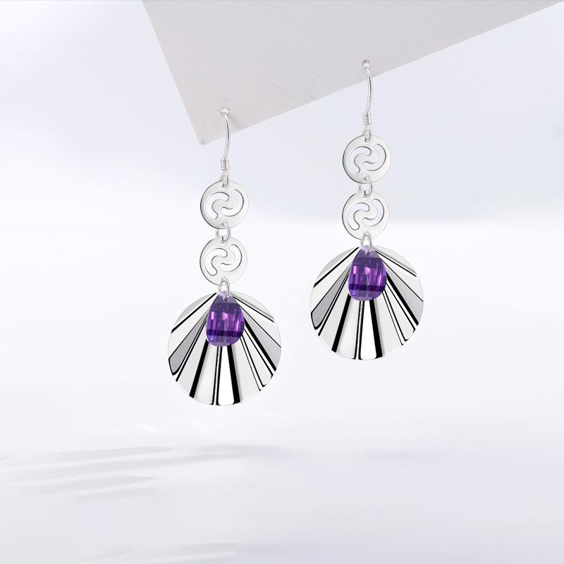 Long Round Earrings Female Korean Version Personalized Purple Diamond Geometric Fringed Earrings Round Face Showing Face Thin Earrings
