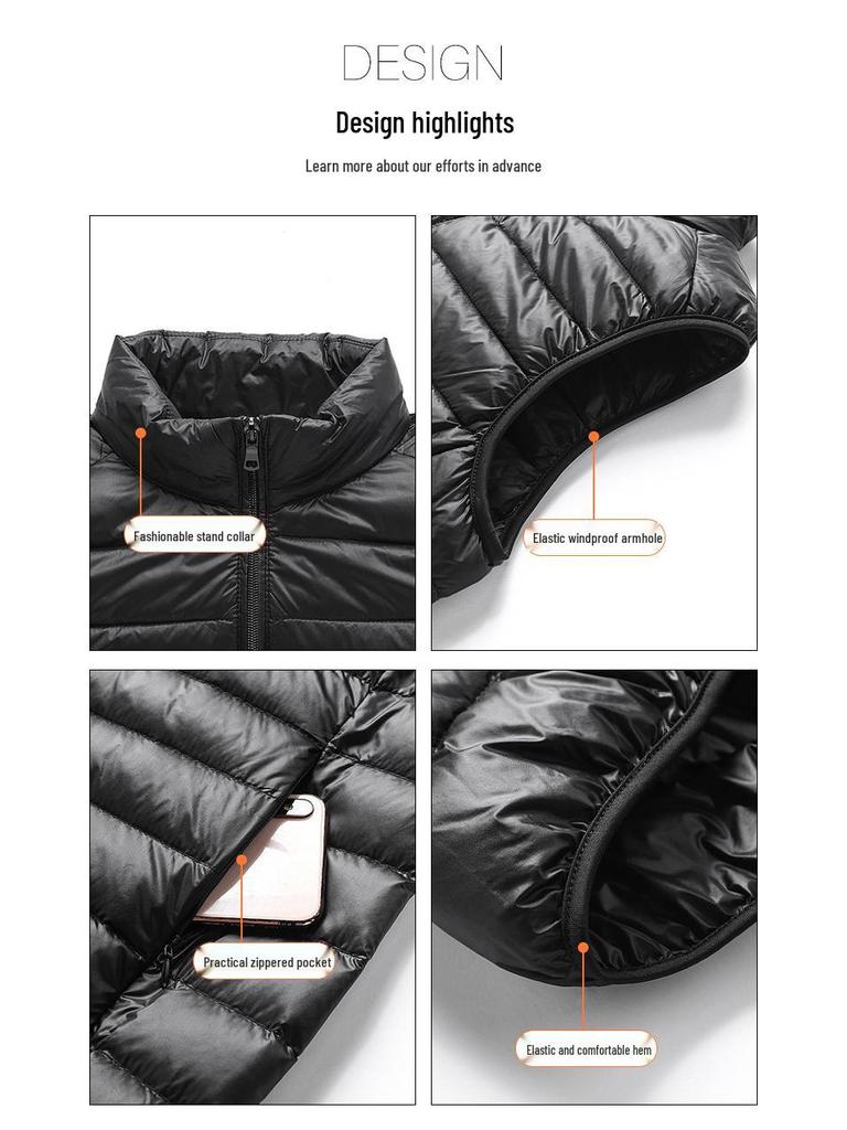 Men's 2024 Autumn/Winter Lightweight Luxury Down Vest with Stand-up Collar
