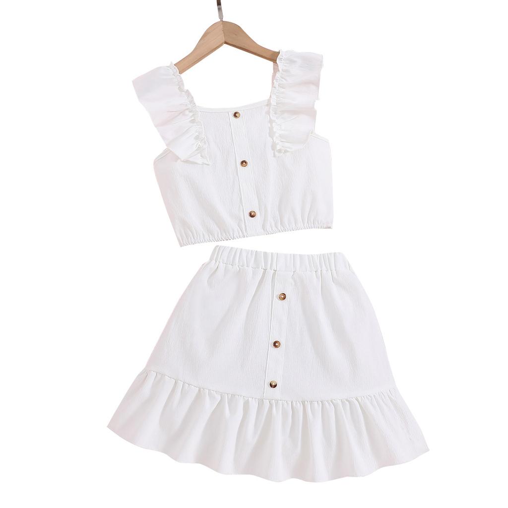 Citgeett Sommer Kinder Mädchen Rock Set Fly Ärmel Leibchen Elastische Taille A-linie Rock Outfit Feste Kleidung