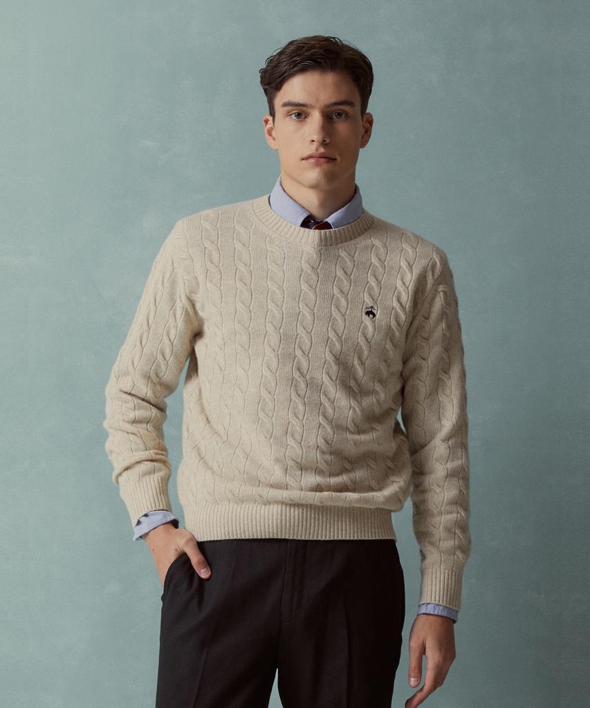 BROOKS BROTHERS Wool Cable Sweater (Ivory) (Bbwrmbf401)