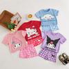 Zomer 2024 Casual Cartoon T-shirt & Geruite Korte Broek Set voor Meisjes
