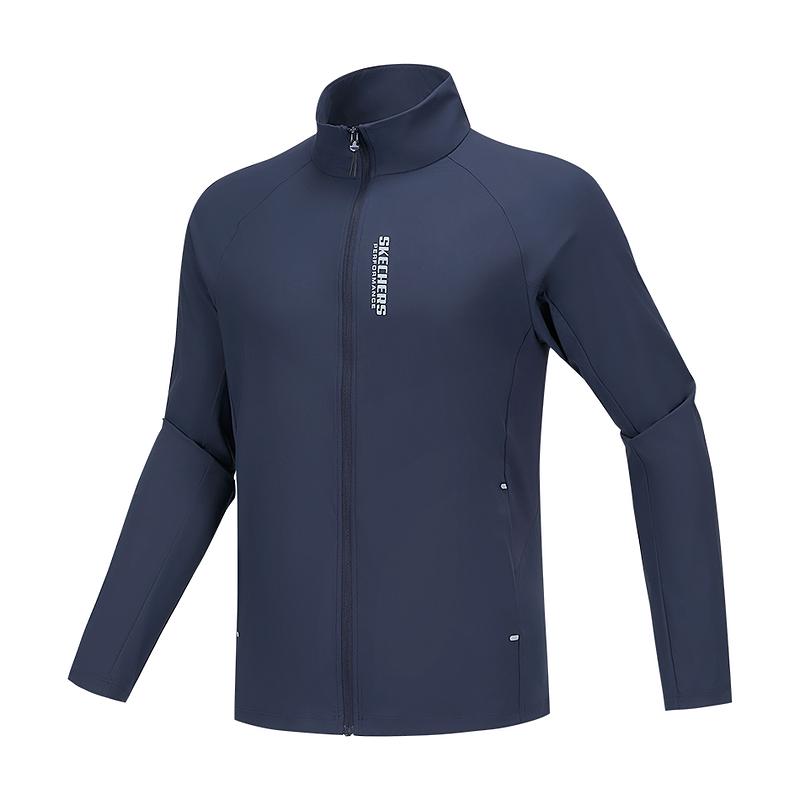 Skechers Godri Casual Sports Moisture-Wicking Quick-Dry Stand Collar Jacket Men Jackets Navy-Academy-Blue P225M157-02MZ S