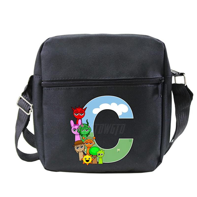 Fashion Children'S Shoulder Bag 26 Letters Personalized Printing Rhythm Box Black Messenger Bag Stationery Bag