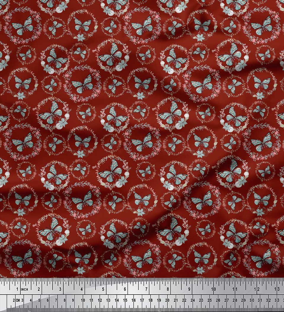 

Soimoi красный японский креп-атласный тканевый венок и принт бабочки, швейная ткань, метр 42 дюйма 42 Inch Wide - Cotton Voile красный