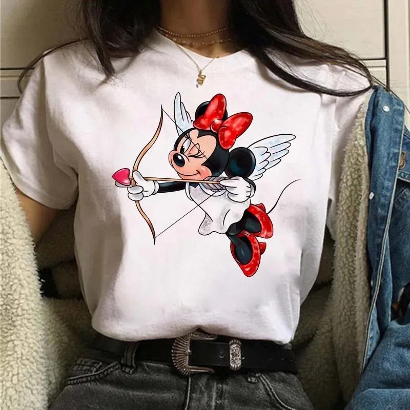 Funny Disney Women T-shirt Cute Cartoon Mickey Minnie Graphic Casual Short Sleeve T Shirt Female Kawaii Loose Y2K Clothing Tops