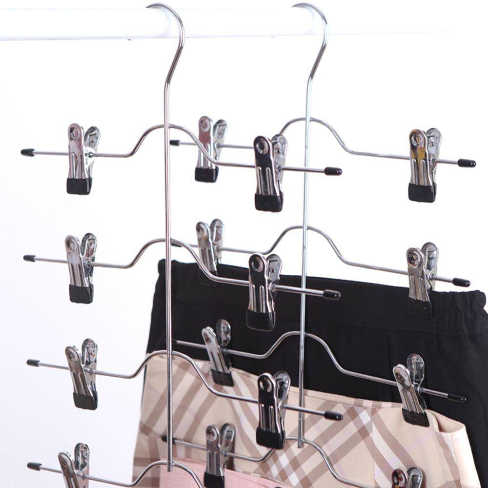 Multilayer Stainless Steel Space Saving Storage Organizer Racks Trousers Clip Hangers Holder
