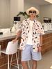 CHANGE WELL Men's 2025 Spring/Summer Casual Short Sleeve Open Collar Animal Cat Print Shirt (White, Large)