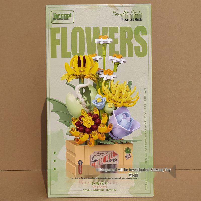 Diku Building Blocks 52041: Potted Rose & Sunflower Bouquet - Preserved Flower Gift for Teacher s or Mother s Day
