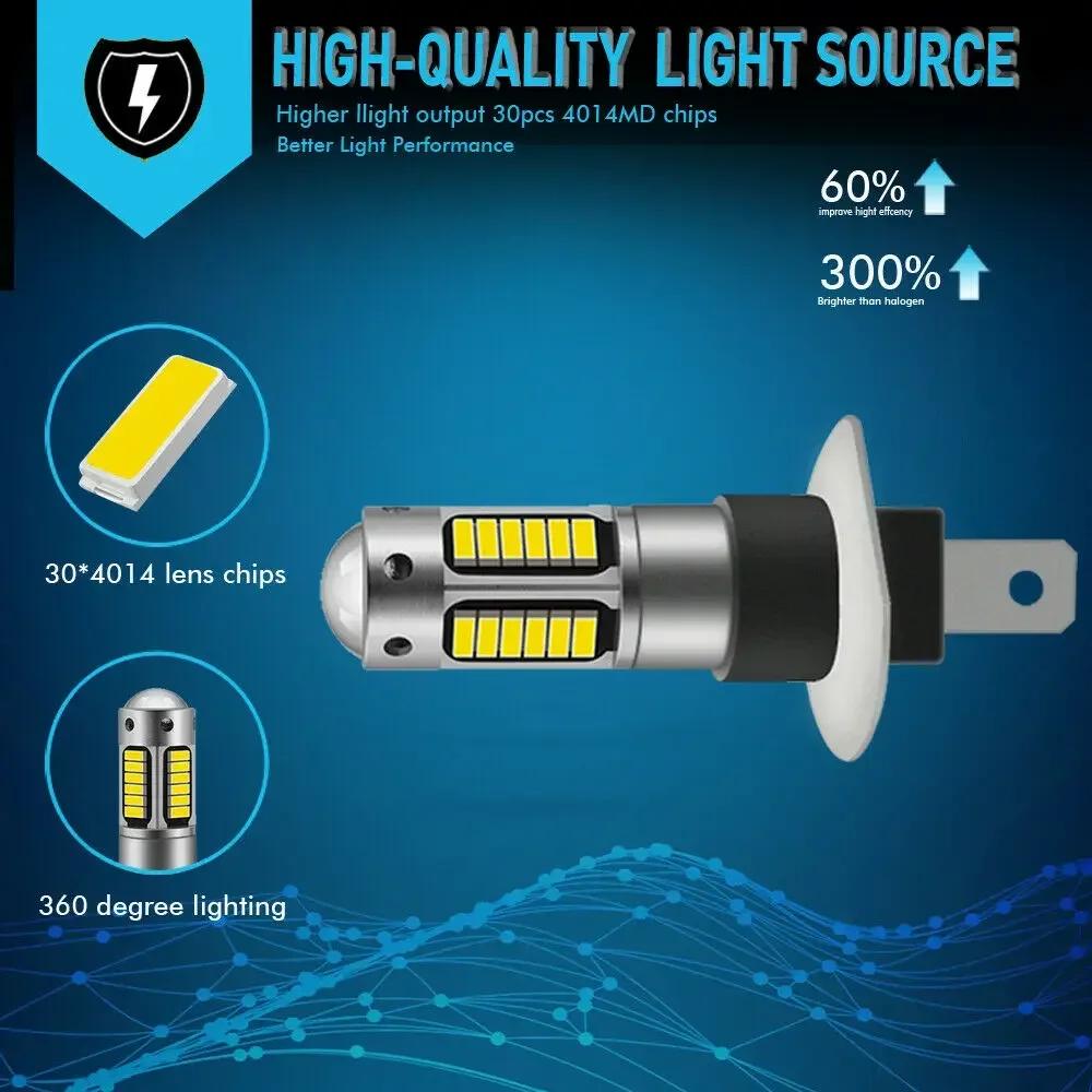 2pcs Car H1 LED Fog Lighting Lamps Headlights Kits High Beam Bulbs HID 6000K Xenon White Days Night Driving Running Lights