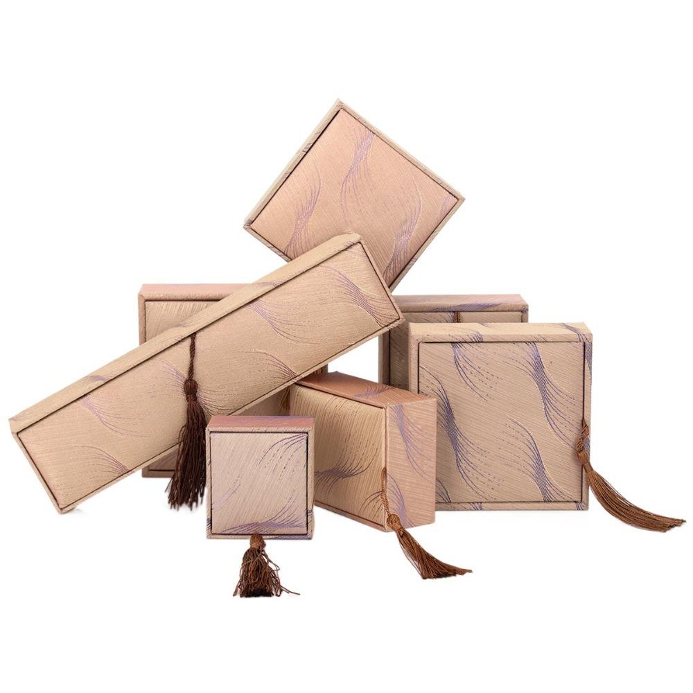 Linen Tassel Jewelry Box Chinese Style Ring Gift Box Vintage Jewelry Packaging Box  Wedding