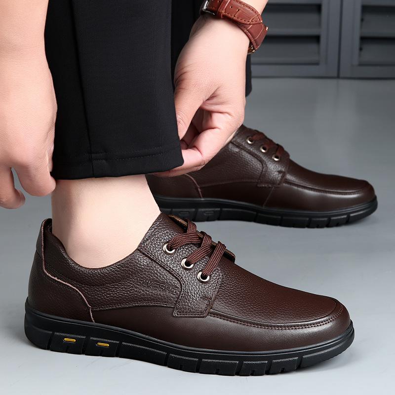Fashion 2025 Soft Sole Lace-up Luxury Brand Middle-aged Old Man Dad Lightweight Loafers Shoes Men Genuine Leather Casual Shoes