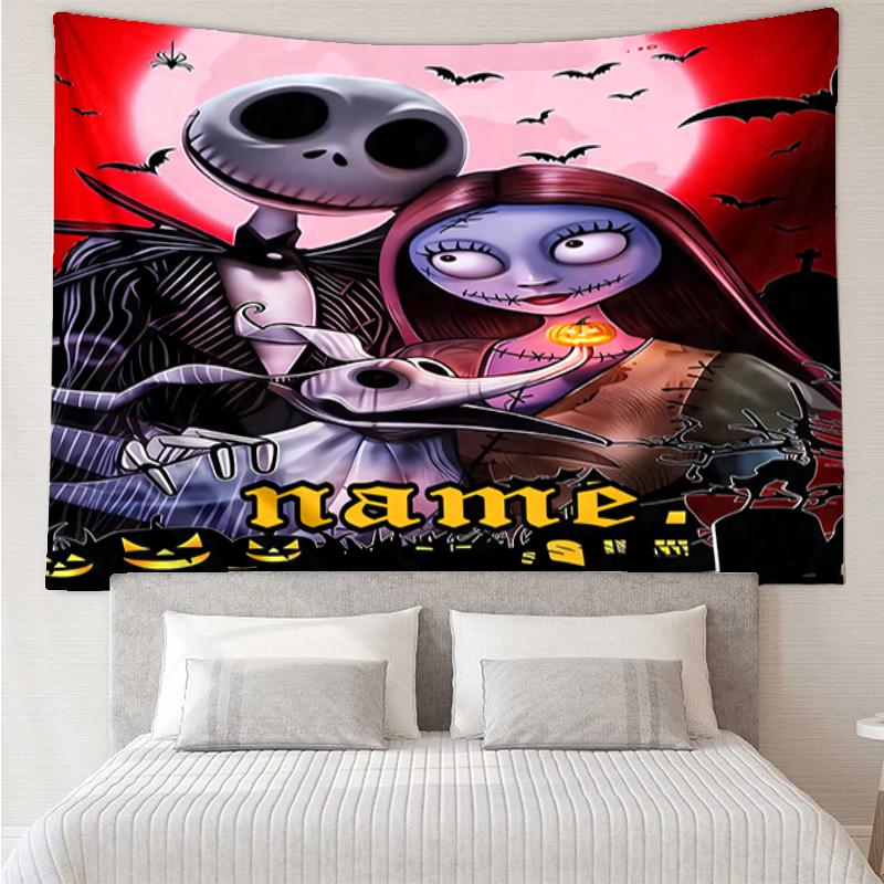 Custom Name The Nightmare Before Christmas Print Tapestry, Backdrop, Easy Setup, Ideal for Bedroom, Office & Living Room, with Aesthetic Wall Hanging