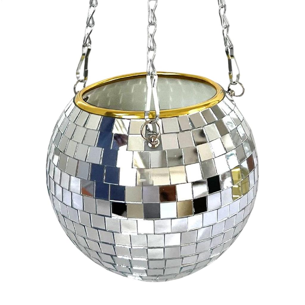 Disco Ball Planter Christmas Pots with Chain Indoor Reflective Mirror Plant Hanger for Living Room Balcony Garden Yard Backyard