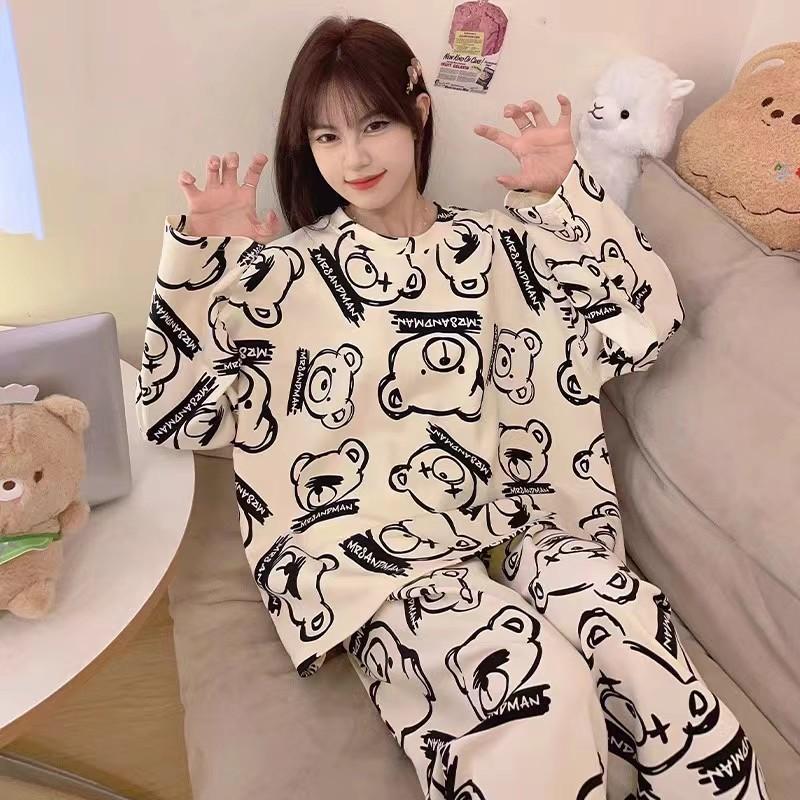 Women's Two-Piece Pajamas Spring and Autumn Pajamas Homewear Women's Models Long-Sleeved  Thin Homewear Suit