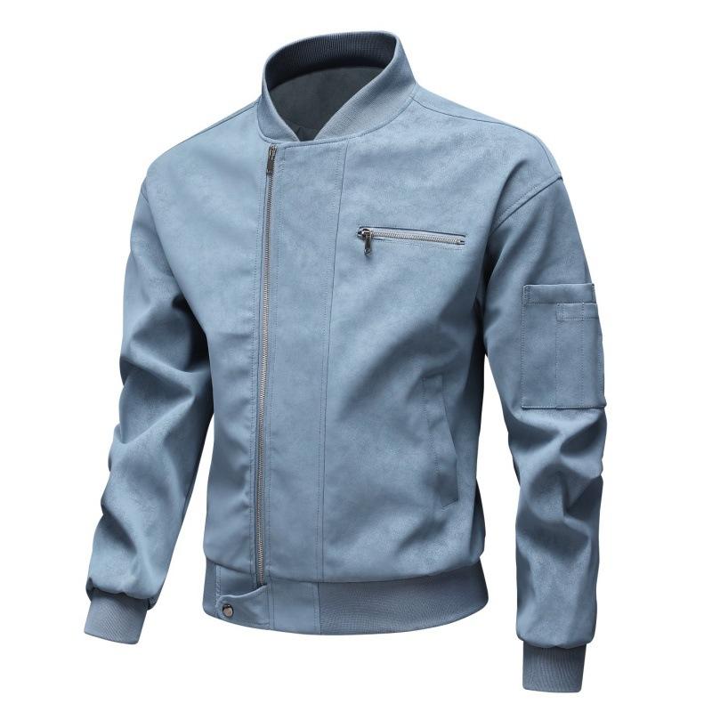 Japanese Work Leather Jacket Spring and Autumn Men's Zipper Baseball Uniform Retro Wash Leather Motorcycle Jacket