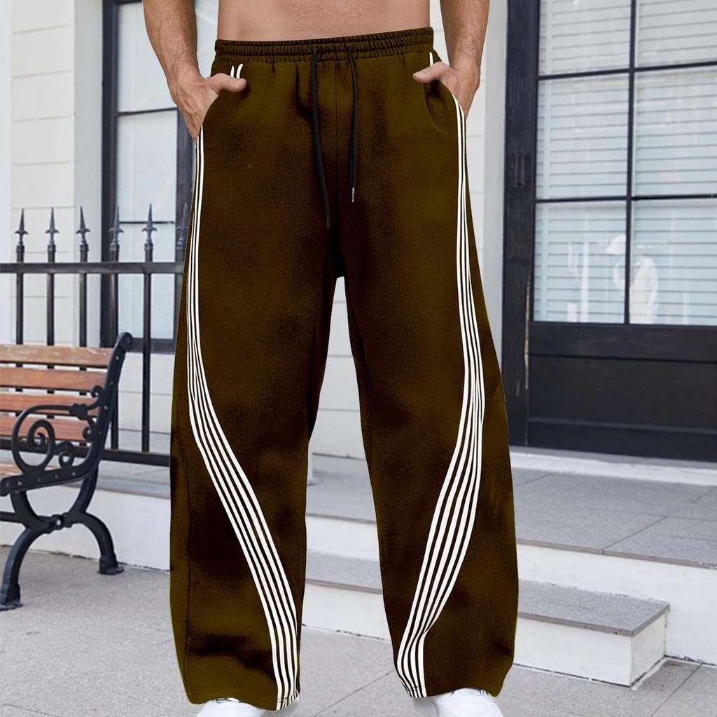 Herre Joggebukser med løkker, Fargeblokkerte linjer, Casual bukser, Herre Løse bukser