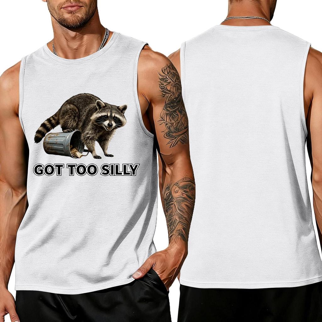 Men's Funny Animal Slogan Print Tank Top, Loose Fit Breathable Summer Gym Streetwear Casual Vest