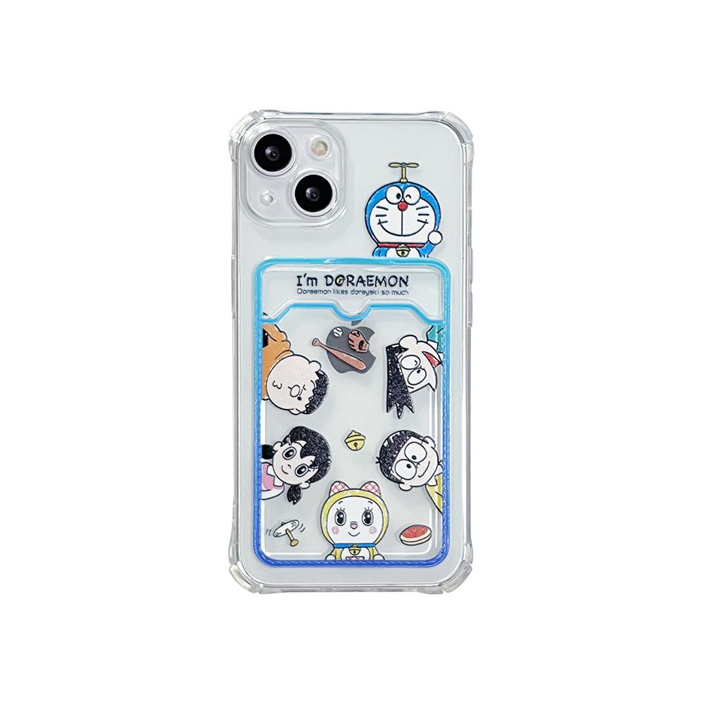 Blue Cartoon Card Insertable Apple iPhone Case for 13/14/12Pro, XR/XsMax, and 15.