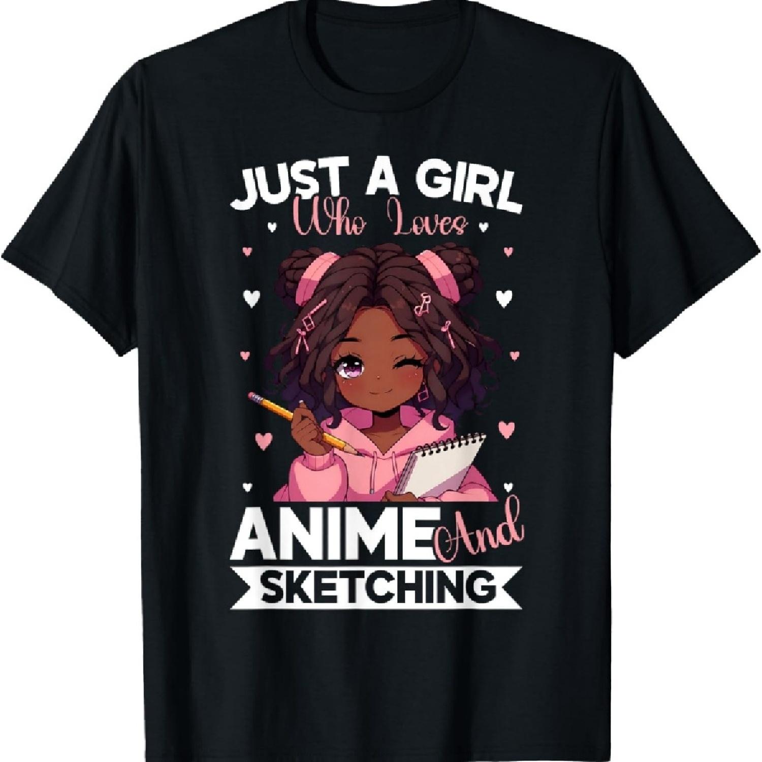 

Just A Girl Who Loves Anime And Sketching Afro Anime Merch T-Shirt XXXXXL чорний