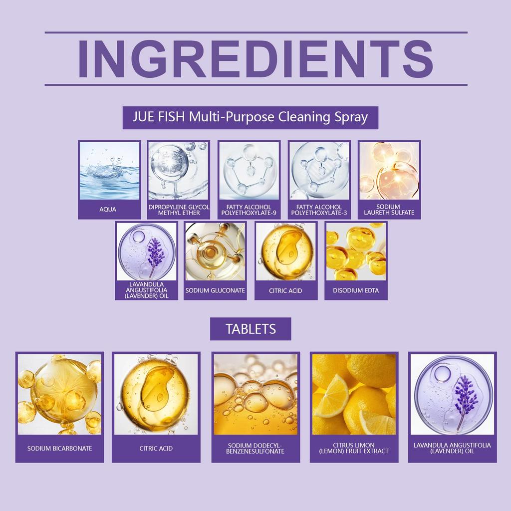 Jue Fish Univerzální rozpustná kostka 1 láhev nahrazuje 8 čisticích prostředků 120ml/500ml + Čisticí šumivé tablety