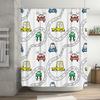 Whimsical Car Shower Curtain Kids Bathroom Decor, Cartoon Pattern Bath Mat Set, Creative Home Accessories, White Background, Mul