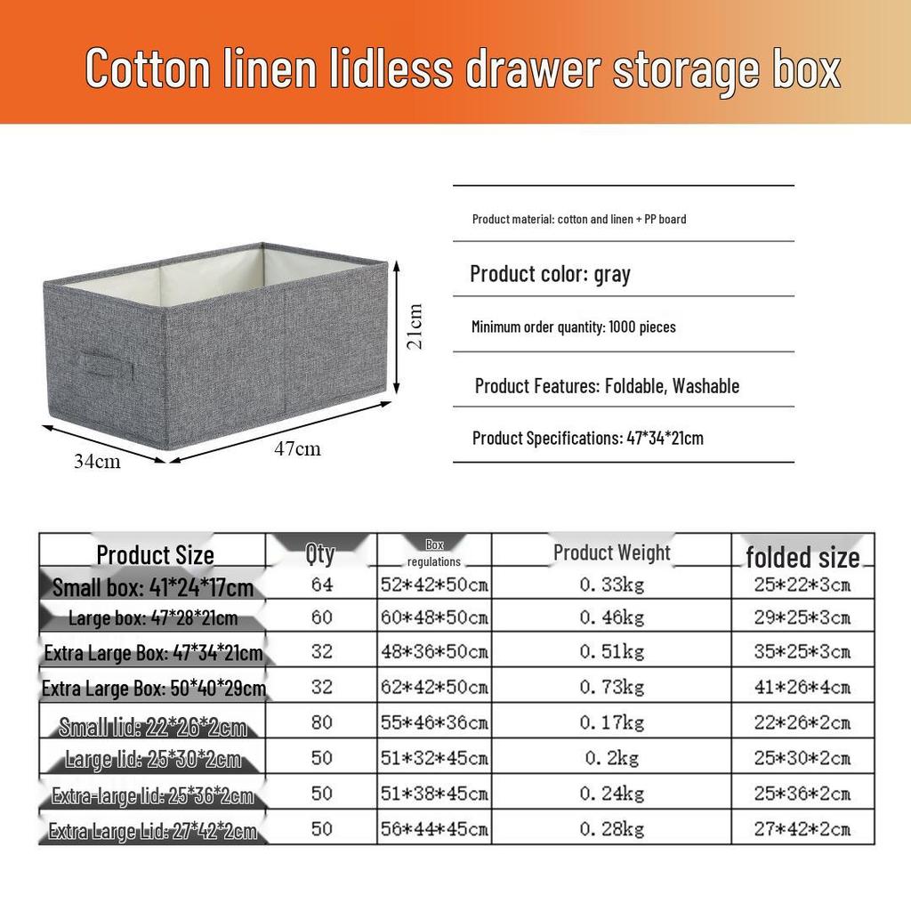 Cotton and Linen Folding Storage Box Organizer for Clothes and Toys