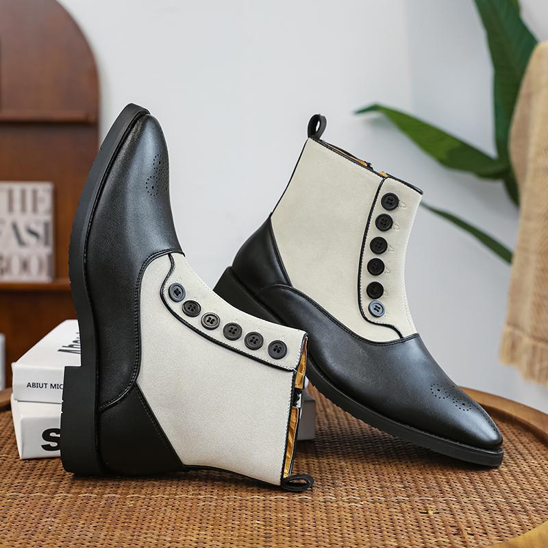 Men's Retro Leather Side-Zip Buckle Martin Boots