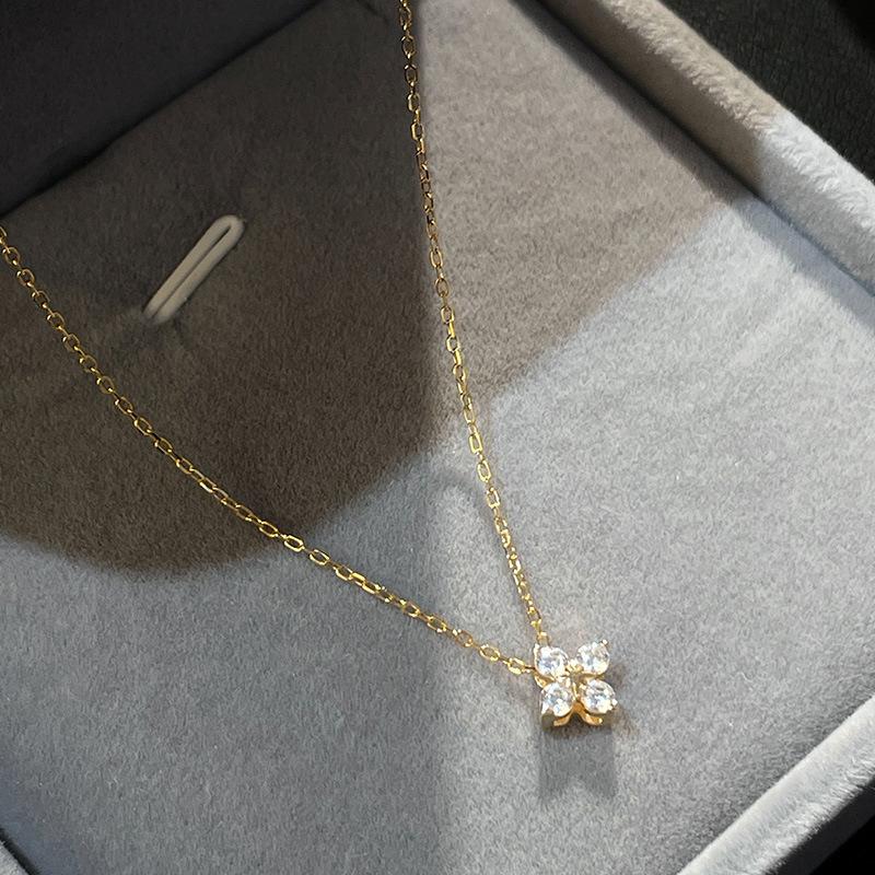 

Ожерелье из стерлингового серебра 925 пробы с четырехлистным клевером - Подвеска в корейском стиле, подарок для женщин, девушки, лучшей подруги