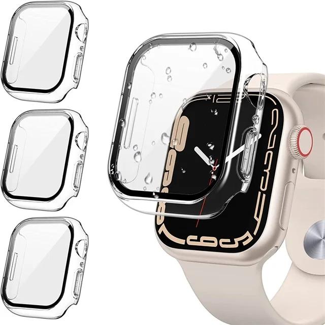 3 Pack Tempered Glass Cover for Watch Screen Protector Case 9 8 7 6 5 4 3 SE 40MM 41mm 46mm 45mm 10 42mm 38mm Accessories