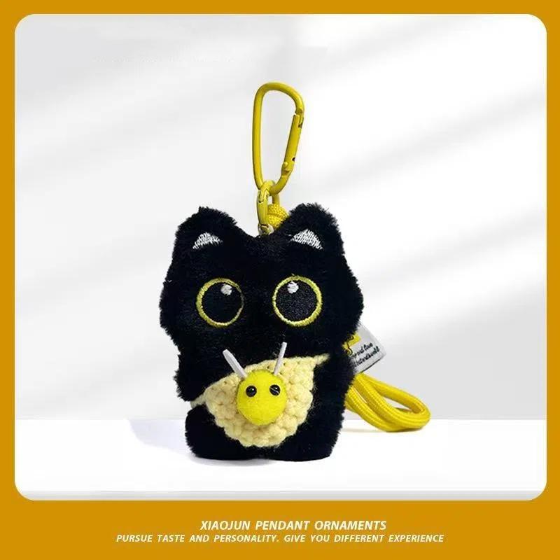 

1 шт. Мультяшный котенок, милый брелок для ключей от машины, плюшевая игрушка черная кошка, брелок, украшение для рюкзака, подвески, аксессуары для сумки