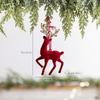 Red Flocked Reindeer Bow Pendant with Dragonfly Wreath for Christmas Tree