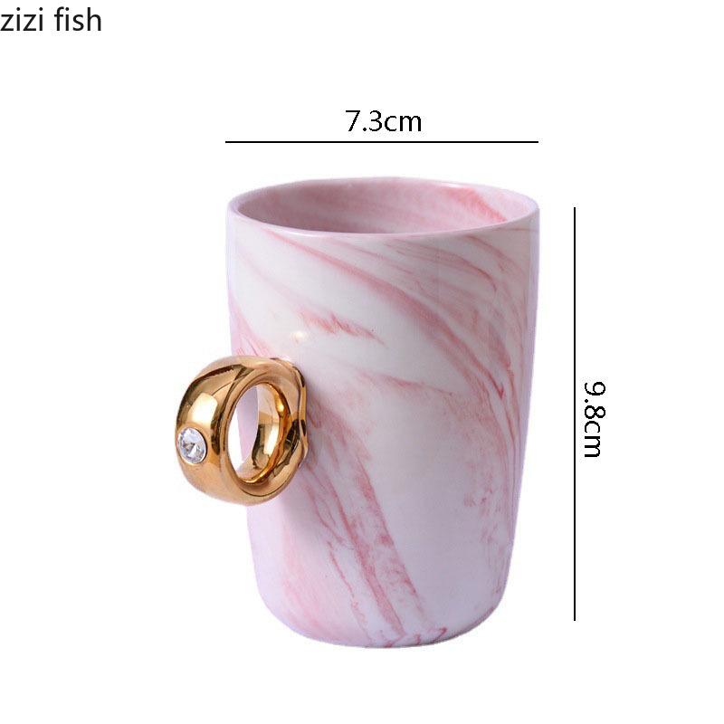 Marble Texture Ceramic Mug Creative Gold Diamond Ring Handle Coffee Mug High Beauty Couple Cup Home Breakfast Cup Beverage Cup
